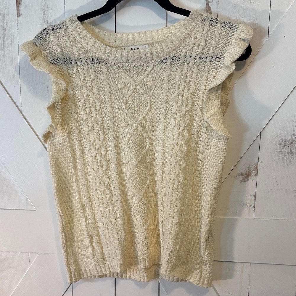 Cream Cable Knit Sleeveless Sweater
